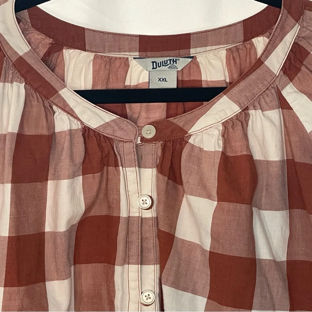Duluth Trading Co Rust and White Plaid Button Down Shirt - Picture 2 of 5